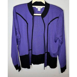 Ming Wang Small Purple Black Open Front Sweater Cardigan Women’s Shoulder Pads